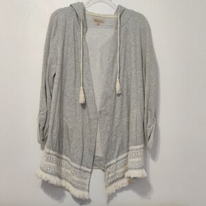 Democracy Light Gray Hooded Cardigan with Fringe